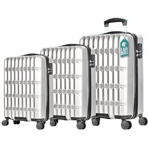 PROVITERA Set 3 Valigie Rigide in ABS, Valigia Rigida 38-59 - 90 Litri, Manico Telescopico, Ruote Easy Roll, Trolley Resistente e Leggero da Viaggio, Bagaglio a Mano (Bianco Metal)