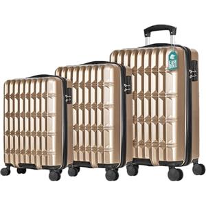 PROVITERA Set 3 Valigie Rigide in ABS, Valigia Rigida 38-59 - 90 Litri, Manico Telescopico, Ruote Easy Roll, Trolley Resistente e Leggero da Viaggio, Bagaglio a Mano (Oro)