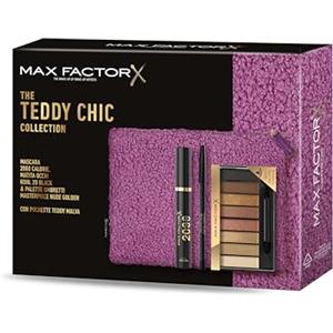 Max Factor, Cofanetto Regalo Donna Teddy Chic, Pochette in morbido tessuto teddy con Mascara 2000 Cal Black + Matita Occhi Khol Kajal 20 Black + Palette Ombretti Masterpiece Nude Golden