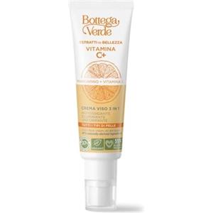 Bottega Verde - Vitamina C+, Crema Viso 3 in 1, 50 ml, Azione Idratante, Antiossidante e Uniformante, con Vitamina C, per Tutti i Tipi di Pelle