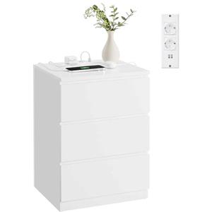 VASAGLE KAILYN Collezione - Comodino con Stazione di Ricarica, con 3 Cassetti, 2 Prese AC 2 Porte USB, per Soggiorno, Camera da Letto, Studio, Bianco Nuvola LET631W14