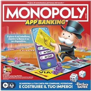 Hasbro Gaming, Monopoly App Banking, Gioco da Tavolo, Ideale per Famiglia e Amici, per Bambini e Bambine da 8 Anni in Su, Scansiona App Banca Gratuita, per 2-6 Giocatori, in Italiano