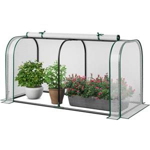 HOMASIS Serra da Giardino con Porta Avvolgibile a Cerniera, Serra da Balcone in PE e Struttura in Metallo, Copertura per Orto Rialzato per Protezione Piante, 118 x 55 x 60 cm (Trasparente)
