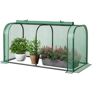 HOMASIS Serra da Giardino con Porta Avvolgibile a Cerniera, Serra da Balcone in PE e Struttura in Metallo, Copertura per Orto Rialzato per Protezione Piante, 118 x 55 x 60 cm (Verde)