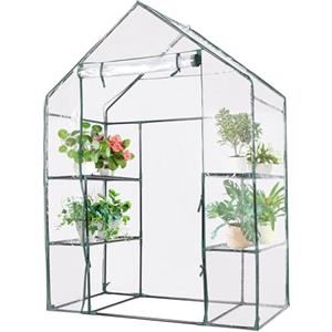 HOMASIS Serra da Giardino con Supporto per Piante, Serra per Piante Invernale, Miniserra da Balcone con Copertura in PVC e Porta Avvolgibile, 143 x 73 x 195 cm (Verde)