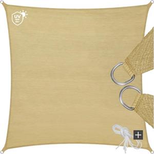 TecTake® Tenda a Vela Ombreggiante Quadrata in Polietilene, Protezione dai Raggi UV, Vela da Sole Ombreggiante con Set Funi di Tensione - Beige, Quadrato, 5,4 m