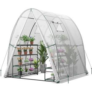 HOMASIS Serra Tunnel con Porta a Rullo e 2 Finestre, Serra da Giardino in PE e Telaio in Metallo, Serra da Balcone per Pomodori, 181 x 181 x 200 cm (Bianco)