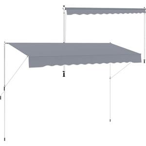 Outsunny Tenda da Sole per Esterno 4x1.2 m con Braccio Avvolgibile, Inclinazione Regolabile 0-90°, Tenda Parasole da Esterno a Manovella in Alluminio, per Giardino, Balcone e Terrazza, Grigio Scuro