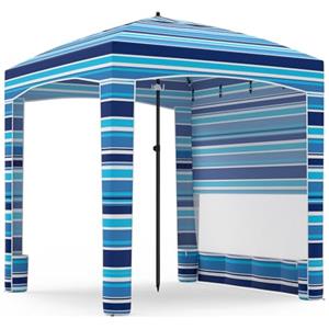 HOMASIS Tenda da Spiaggia Portatile 1,8 x 1,8 m, Parasole Spiaggia con Protezione Solare Regolabile in Altezza, Gazebo con Parete Laterale Rimovibile, Tenda con Borsa per il Trasporto (N. Blu Scuro)