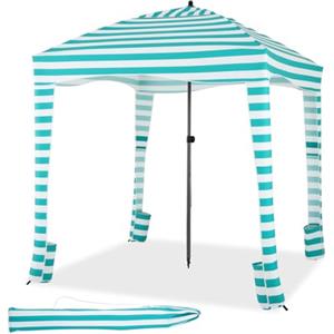 HOMASIS Tenda da Spiaggia Portatile 1,8 x 1,8 m, Parasole Spiaggia con Protezione Solare Regolabile in Altezza, Gazebo con Parete Laterale Rimovibile, Tenda con Borsa per il Trasporto (Verde)