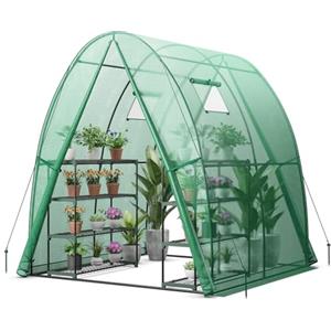 HOMASIS Serra Tunnel con Porta a Rullo e 2 Finestre, Serra da Giardino in PE e Telaio in Metallo, Serra da Balcone per Pomodori, 181 x 181 x 200 cm (Verde)