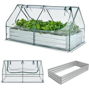 HOMASIS 2 in 1 Serra da Giardino, Serra da Balcone con Letto Aiuola Rialzata da Giardino, Serra per Orto Invernale, Serra per Piante con Porte Avvolgibili (Trasparente, 180 x 90 x 91 cm)