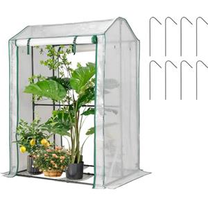 HOMASIS Serra in Pellicola Con Porta Avvolgibile, 100 x 81 x 150 cm, Serra da Giardino per Piante, in Polietilene e Metallo, per Balcone e Terrazza