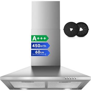 SNDOAS Cappa Aspirante 60 cm, Cappa Cucina con Scarico/Ricircolo, 450 m³/h, A+++, Filtro a Carboni Incluso, 3 Velocità Acciaio Inox Cappa da 60 cm