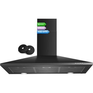 SNDOAS Cappa Cucina 90cm Nero, A+++ Cappa Aspirante con LED, Scarico/Ricircolo, 450 m³/h Cappa 90cm, Filtro a Carboni Incluso, 3 Velocità