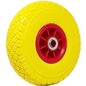 Bakaji Ruota Piena in Poliretano Giallo Antiforatura per Carrello Portapacchi Battistrada Scolpito Diametro 25cm Larghezza 7,6cm 3.00-4 Cerchio in Plastica Antiurto Asse 20 mm Ricambi Carriole