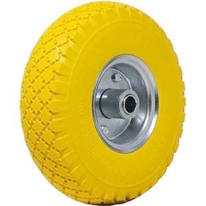 Bakaji Ruota Piena in Poliretano Giallo Antiforatura per Carrello Portapacchi Battistrada Scolpito Diametro 25cm Larghezza 7,6cm 3.00-4 Cerchio in Acciaio Diametro Assale 20 mm Ricambio Carriole