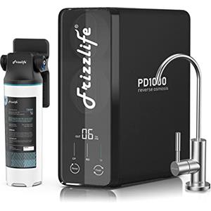 Frizzlife Osmosi Inversa Depuratore Acqua Domestico - 1000 GPD, Senza Serbatoio, Filtro Acqua Compatto, Riduce TDS, PH Minerale Alcalino, Uso Domestico e Commerciale, Tecnologia USA, PD1000-TAM4