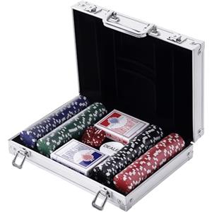 HOMCOM Valigetta Poker Professionale in Alluminio con 200 Fiches, 2 Mazzi di Carte e Dadi per Texas Hold'em e Blackjack