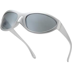 SHEEN KELLY Occhiali da sole avvolgenti polarizzati TR90 da uomo, occhiali sportivi, specchiati argento, occhiali da ciclismo per esterni