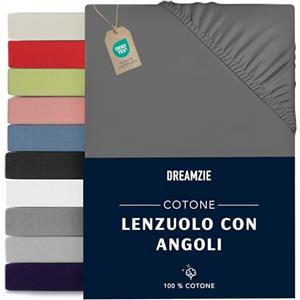 Dreamzie Lenzuolo Con Angoli Cotone - 180x200 - Oeko Tex certificato - Grigio Antracite - Lenzuolo con Angoli Matrimoniale 180x200