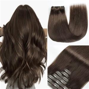 GUDOZO extension capelli veri Castano cioccolato 7pcs 40cm 120g Extension capelli veri biadesivo Extension clip capelli veri senza cuciture volume donna