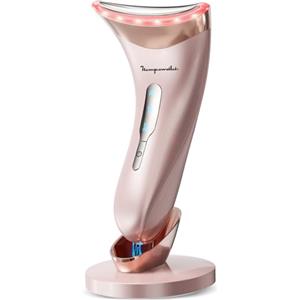 Tianyueweilai Massaggiatore Viso Antirughe Lifting Elettrico: Dispositivo di Bellezza con 3 Modi LED - Massaggio EMS per Face Lifting -Terapia Della Luce Gua Sha Massaggiatore Facciale del Collo Rassodante oro rosa