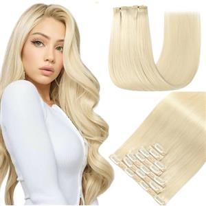 GUDOZO extension capelli veri Biondo oro 7pcs 50cm 120g Extension capelli veri biadesivo Extension clip capelli veri senza cuciture volume donna