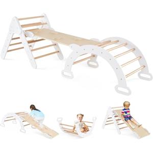 HOMASIS 3 in 1 Triangolo di Arrampicata Multiuso per Bambini, Giocattoli con Scivolo Rampa Arco, Set di Arrampicata per Asilo Nido, Parco Educativo per Bambini di 1+ Anno (Bianco)