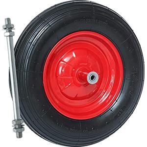 Bakaji Ruota Pneumatica per carriola, Gomma ad Aria 4 Strati 3.50-8, Battistrada Scolpito Diametro 38 cm Larghezza 9 cm, Cerchio in Acciaio Rosso, Ruote Ricambio Carriole, Ideale per Fai da Te
