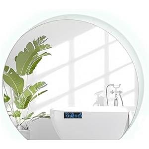 LIFEZEAL Specchio Bagno, 60x53 cm, Specchio Rotondo con Luce di 3 Colori, Specchi Tondi da Parete con Led Luminosità Regolabile 5%-100%, Interruttore Touch e Funzione Antiappannamento