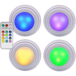 Bakali Home Set 4 Faretti LED Wireless Adesivi Luce Faretto con Cambio Colore Timer e Telecomando per Controllo a Distanza