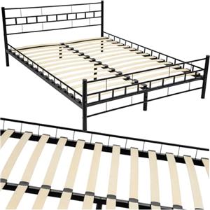 tectake® Struttura Letto in Metallo con Rete a Doghe in Legno di Pioppo Inclusa, Design Moderno, Struttura Robusta, Ideale per Arredamento Camera da Letto, 200x140 cm - Nero