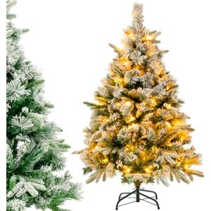 LIFEZEAL Albero di Natale con Luci Incorporate, 136 cm, con 150 Luci LED, Bianco Caldo, 384 Punte di Ramo Miste e Aghi di Pino, Christmas Tree per Casa e Negozio