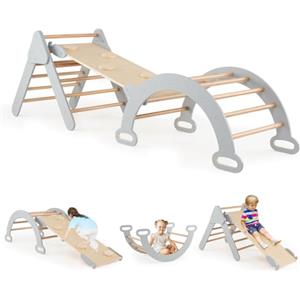 HOMASIS 3 in 1 Triangolo di Arrampicata Multiuso per Bambini, Giocattoli con Scivolo Rampa Arco, Set di Arrampicata per Asilo Nido, Parco Educativo per Bambini di 1+ Anno (Grigio)