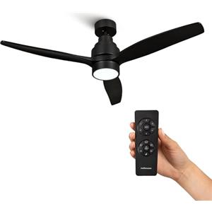 Mellerware - Ventilatore da soffitto con telecomando Brizy! Bright 45W | Potente Lampada | Ultra silenzioso | 3 pale | Diametro 132cm | 6 velocità | Timer | Rinfresca + LED integrato | Nero