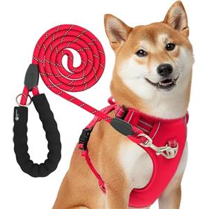 Reichstadt Pets Set pettorina per cani con guinzaglio - Pettorina regolabile anti-trazione, riflettente, imbottita, guinzaglio resistente, adatta per cani piccoli, medi e grandi Red L