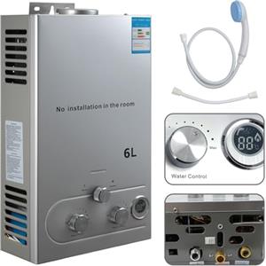 Pneterg Scaldacqua a gas GPL, scaldabagno istantaneo, modalità inverno estate, protezione surriscaldamento, con soffione doccia, impianto idraulico, per casa, aperto, campeggio auto