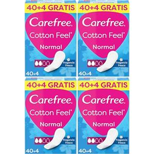 Carefree Proteggi slip freschi e traspiranti con estratto di cotone spesso, Taglia normale, 44 pezzi (Confezione da 4)