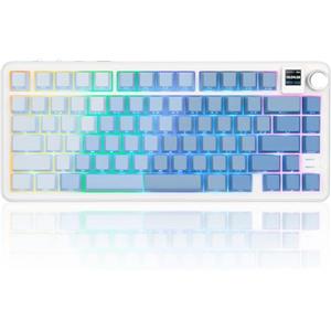 Rii Tastiera meccanica wireless da gioco con display TFT e manopola, tastiera cremosa sostituibile a caldo con retroilluminazione RGB, trimodalità BT/2.4G/USB-C, per Windows/Mac/Linux (blu)