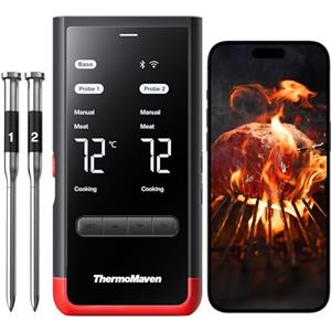 ThermoMaven P2 Termometro intelligente per carne senza fili - 152 m Bluetooth 5.3, 2 sonde 6 sensori, monitoraggio Wi-Fi illimitato, stabilità, impermeabile IPX8, per barbecue, forno, cucina, alimenti