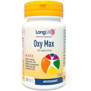 LongLife® Oxy Max | Selenio e vitamine A-C-E | Con luteina, licopene, betacarotene, OPC, resveratrolo, bioflavonoidi, NAC, L-glutatione e Q10 | Antiossidante | 30 tavolette | Vegano e senza glutine