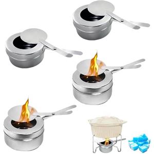 Foonary 4 contenitori per pasta combustibile in acciaio inox, contenitore per pasta combustibile con coperchio, accessori per fonduta, buffet, campeggio, barbecue, attività all'aperto