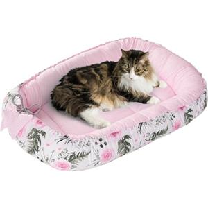 Medi Partners Letto per Gatti 75x60x10cm Piazza per Gatto Piccolo Media Cani Cuscino Gattini Nest (Fiori Rosa)