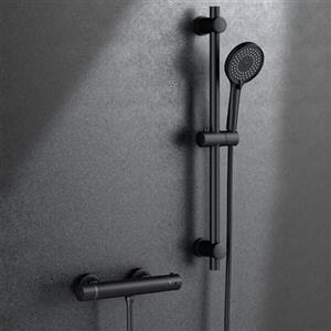 MORADO Miscelatore Doccia Nero con Asta Doccia 70 cm,Set Colonna Doccia Nera con Flessibile e Supporto,Flessibile Doccia 150cm, Doccetta con 3 Funzioni