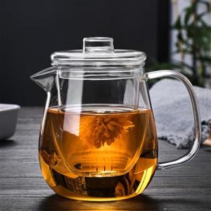 Generic Teiera in vetro con infusore e coperchio, bollitore per tè sfuso, erbe e frutta, bollitore per tè caldo o freddo, resistente al calore e senza beccuccio antigoccia (600 ml)