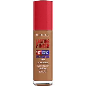 Rimmel London Lasting Finish 35 Hour, fondotinta, lunga durata, idratante, formula vegana, copertura totale, 30 ml, 450 Caramel