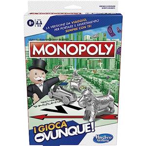 Monopoly Hasbro Gaming Monopoly, I Gioca Ovunque, Gioco Portatile per Famiglie, per Bambini e Bambine dagli 8 Anni in Su, Strategia e Divertimento per 2-4 Giocatori