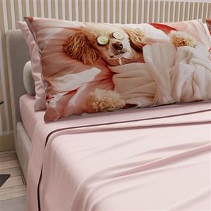 PETTI Artigiani Italiani - Lenzuola Animali con Cani in Cotone con Federe in Stampa Digitale, Lenzuola Matrimoniali Maxi, Completo Letto Matrimoniale Cipria, 100% Made in Italy