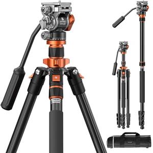 K&F CONCEPT Treppiede Fotocamera 202cm, Treppiede Video Professionale con Testa Idraulica, Treppiede da Viaggio in Alluminio, Cavalletto Fotografico con Monopiede Smontabile, Portata 5kg, K234A7
